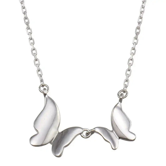 925 Sterling Silver Rhodium Plated Double Butterfly Necklace