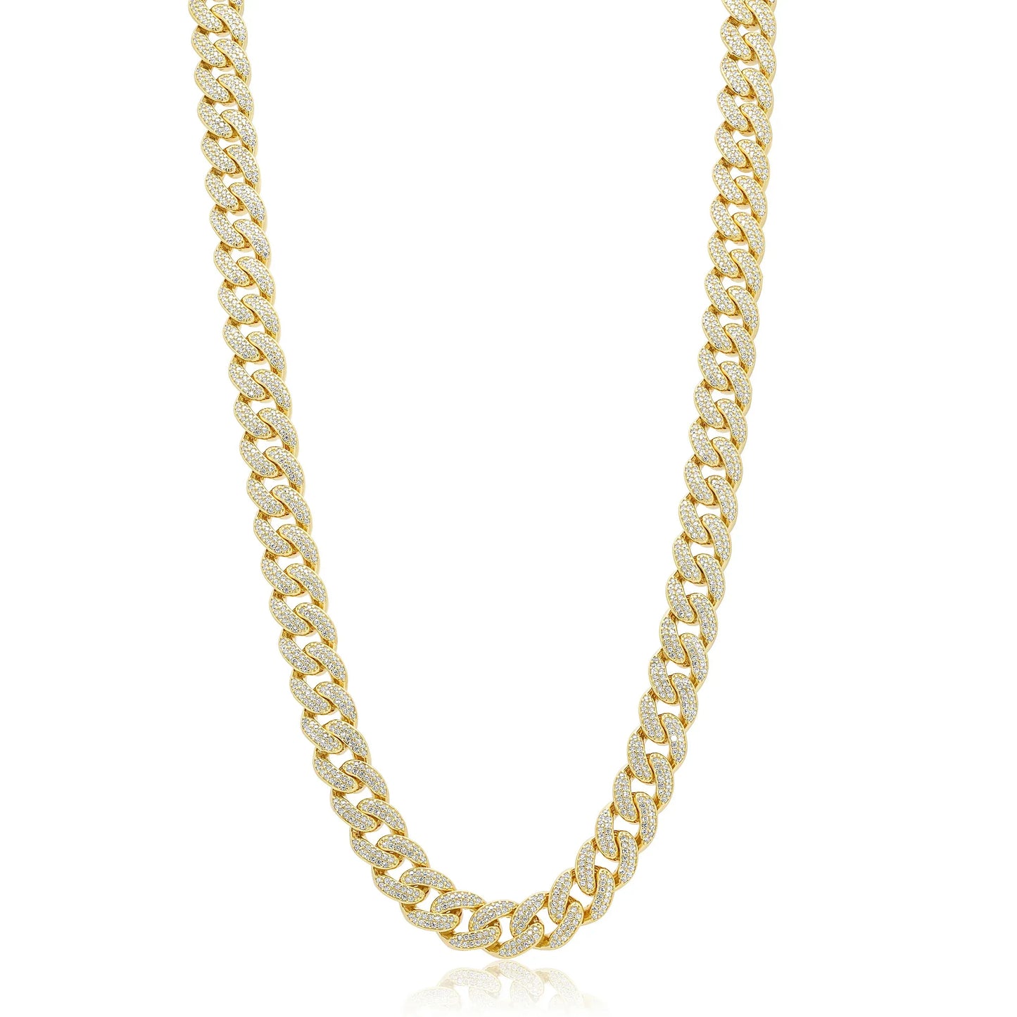 925 Sterling Silver Gold Plated 9.5mm Miami Curb CZ Chain and Bracelet