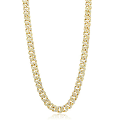 925 Sterling Silver Gold Plated 9.5mm Miami Curb CZ Chain and Bracelet