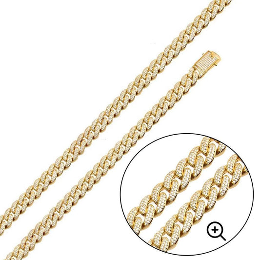 925 Sterling Silver Gold Plated 9.5mm Miami Curb CZ Chain and Bracelet