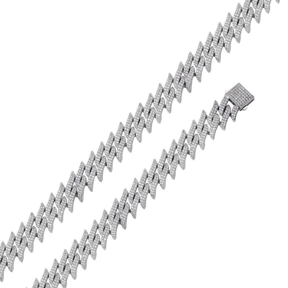 925 Sterling Silver Rhodium Plated CZ Encrusted Spike Barbed Wire 17.9mm