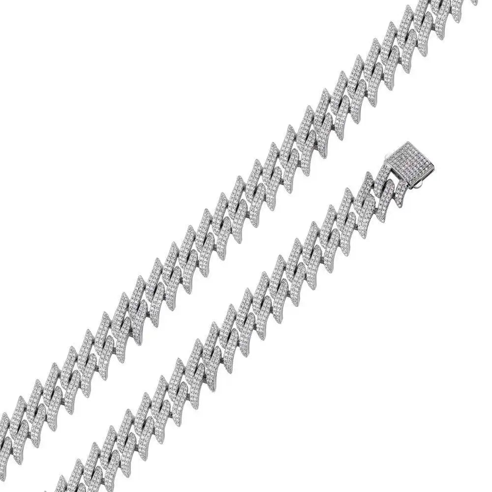 925 Sterling Silver Rhodium Plated CZ Encrusted Spike Barbed Wire 13mm Chain or Bracelet