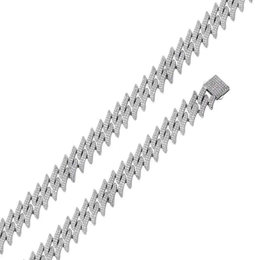 925 Sterling Silver Rhodium Plated CZ Encrusted Spike Barbed Wire 13mm Chain or Bracelet