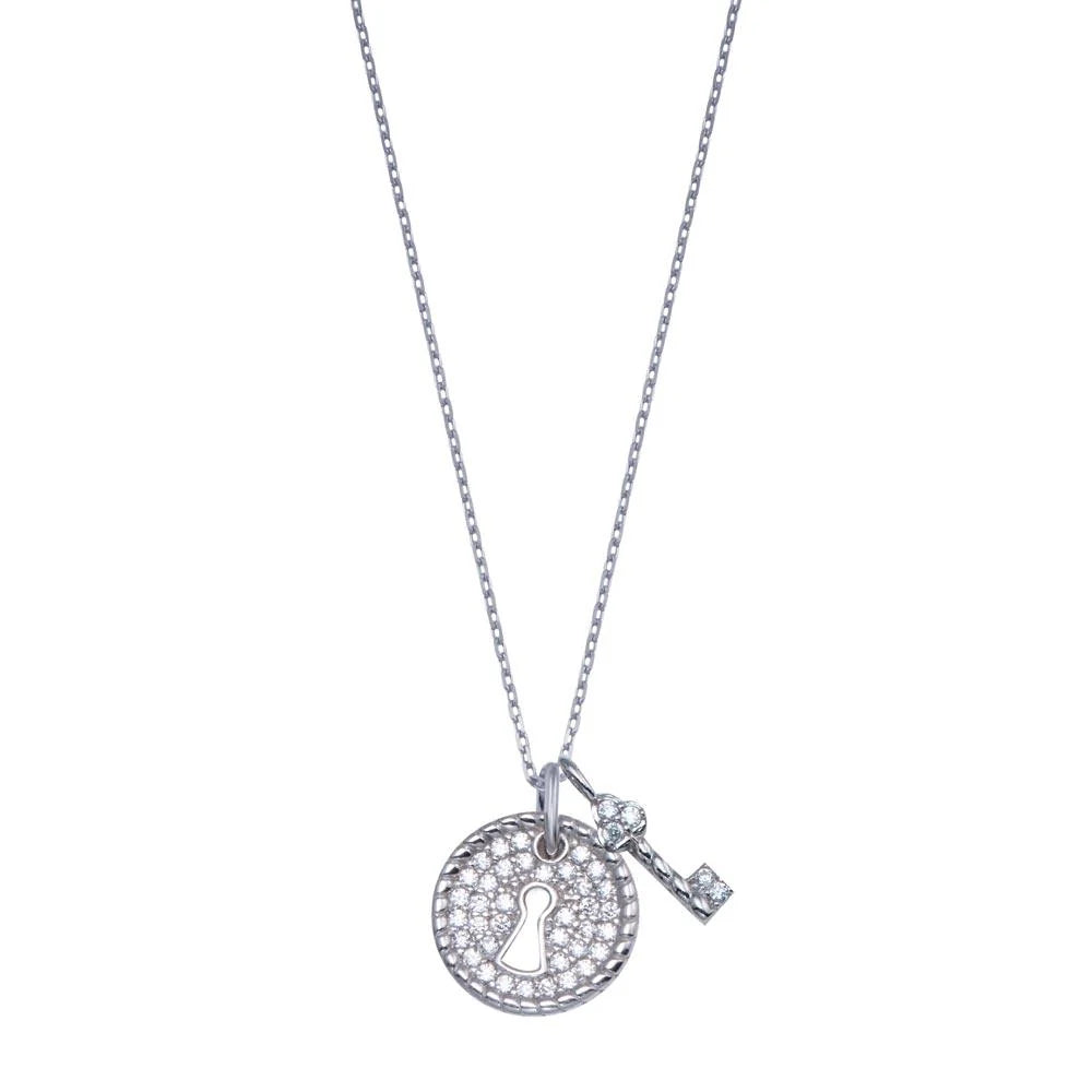 925 Sterling Silver Rhodium Plated Lock and Key Necklace