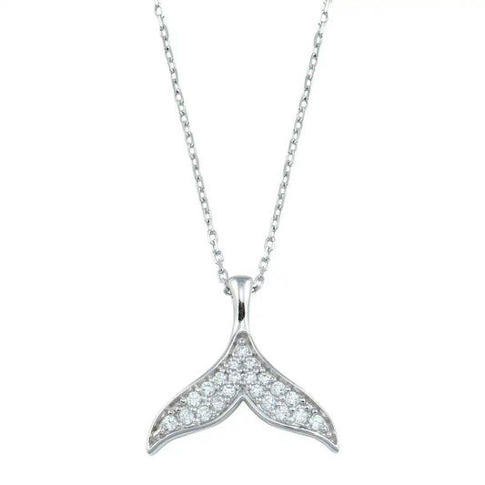925 Sterling Silver Rhodium Plated Fishtail CZ Necklace