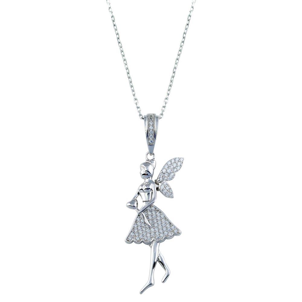 925 Sterling Silver Rhodium Plated Fairy CZ Necklace