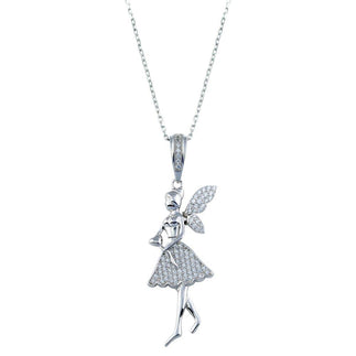 925 Sterling Silver Rhodium Plated Fairy CZ Necklace