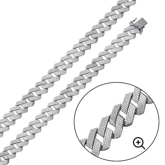 925 Sterling Silver Rhodium Plated CZ Encrusted Square Miami Cuban Link 17.0mm