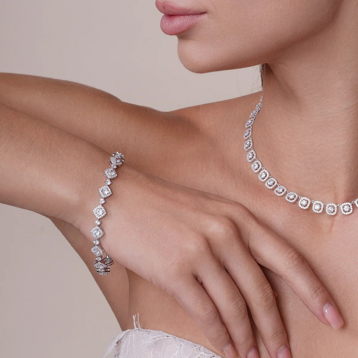 925 Silver Rhodium Plated CZ Square Box Bracelet