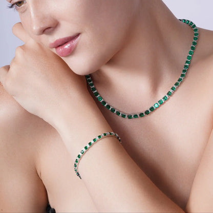 925 Sterling Silver Rhodium Plated Green and Clear CZ Tennis Bracelet