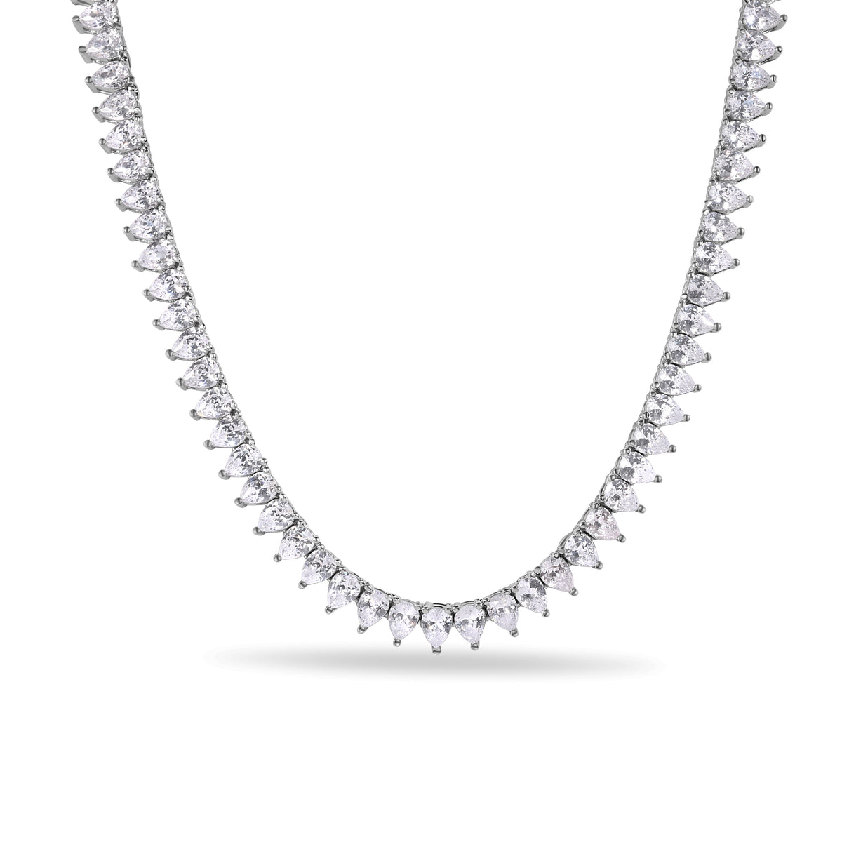 925 Sterling Silver Rhodium Plated Bridal Pear Cut Clear CZ 5mm Tennis Necklace