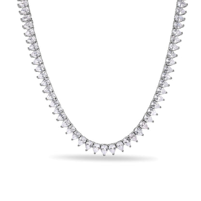 925 Sterling Silver Rhodium Plated Bridal Pear Cut Clear CZ 5mm Tennis Necklace