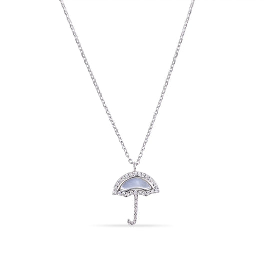 925 Sterling Silver Rhodium Plated Umbrella Synthetic Mother of Pearl Adjustable Necklace