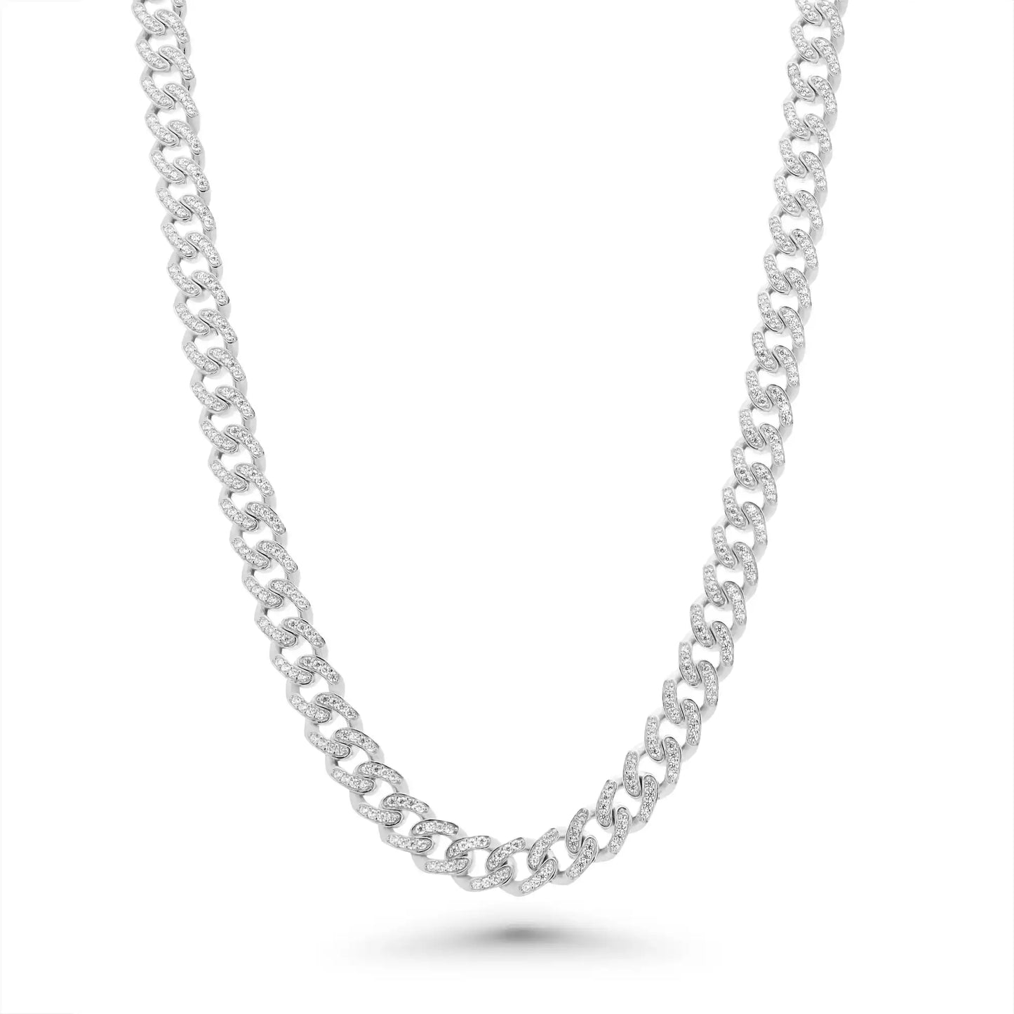 925 Sterling Silver Rhodium Plated Miami Curb Link Clear CZ 7mm Chain