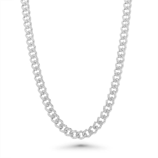 925 Sterling Silver Rhodium Plated Miami Curb Link Clear CZ 7mm Chain