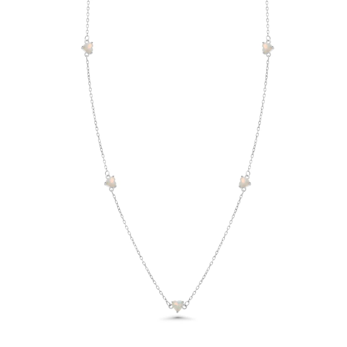 925 Sterling Silver Rhodium Plated Multi Opal Heart Adjustable Necklace