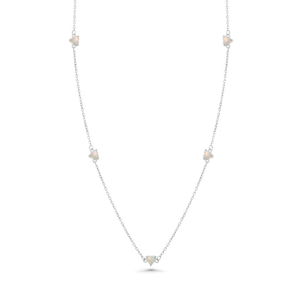 925 Sterling Silver Rhodium Plated Multi Opal Heart Adjustable Necklace