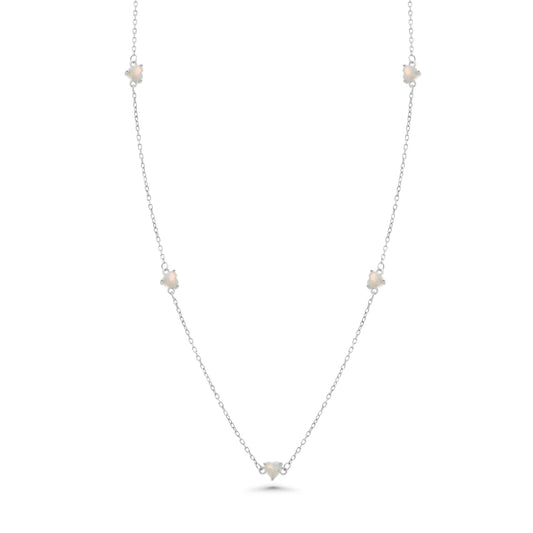 925 Sterling Silver Rhodium Plated Multi Opal Heart Adjustable Necklace