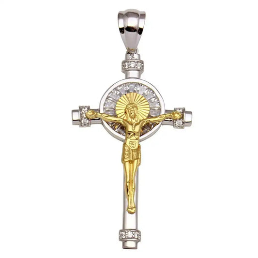 925 Sterling Silver Two-Tone Crucifix Pendant with CZ Pendant Only