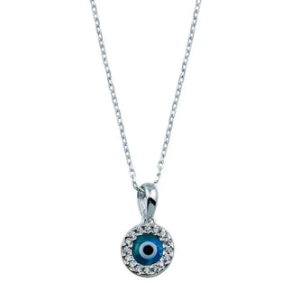 925 Sterling Silver  Rhodium Plated Round Evil Eye Necklace