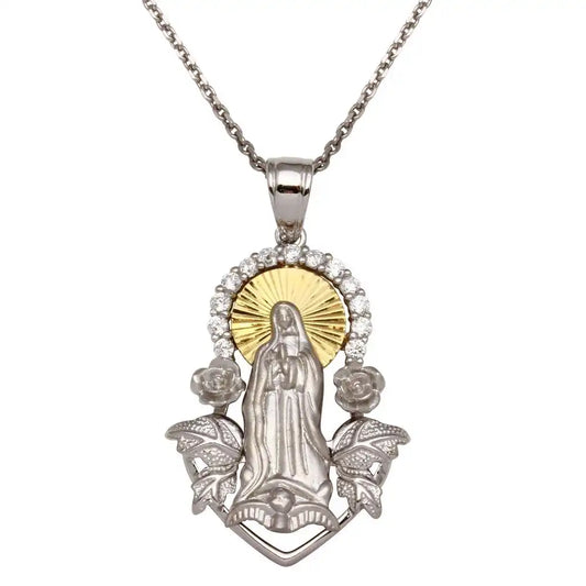 925 Sterling Silver Two-Tone Virgin Mary Pendant Necklace