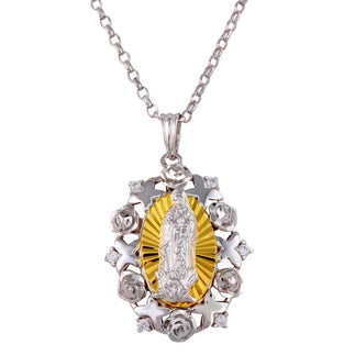 925 Sterling Silver Two-Tone Guadalupe Necklace with CZ