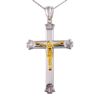 925 Sterling Silver Two-Tone Crucifix Necklace