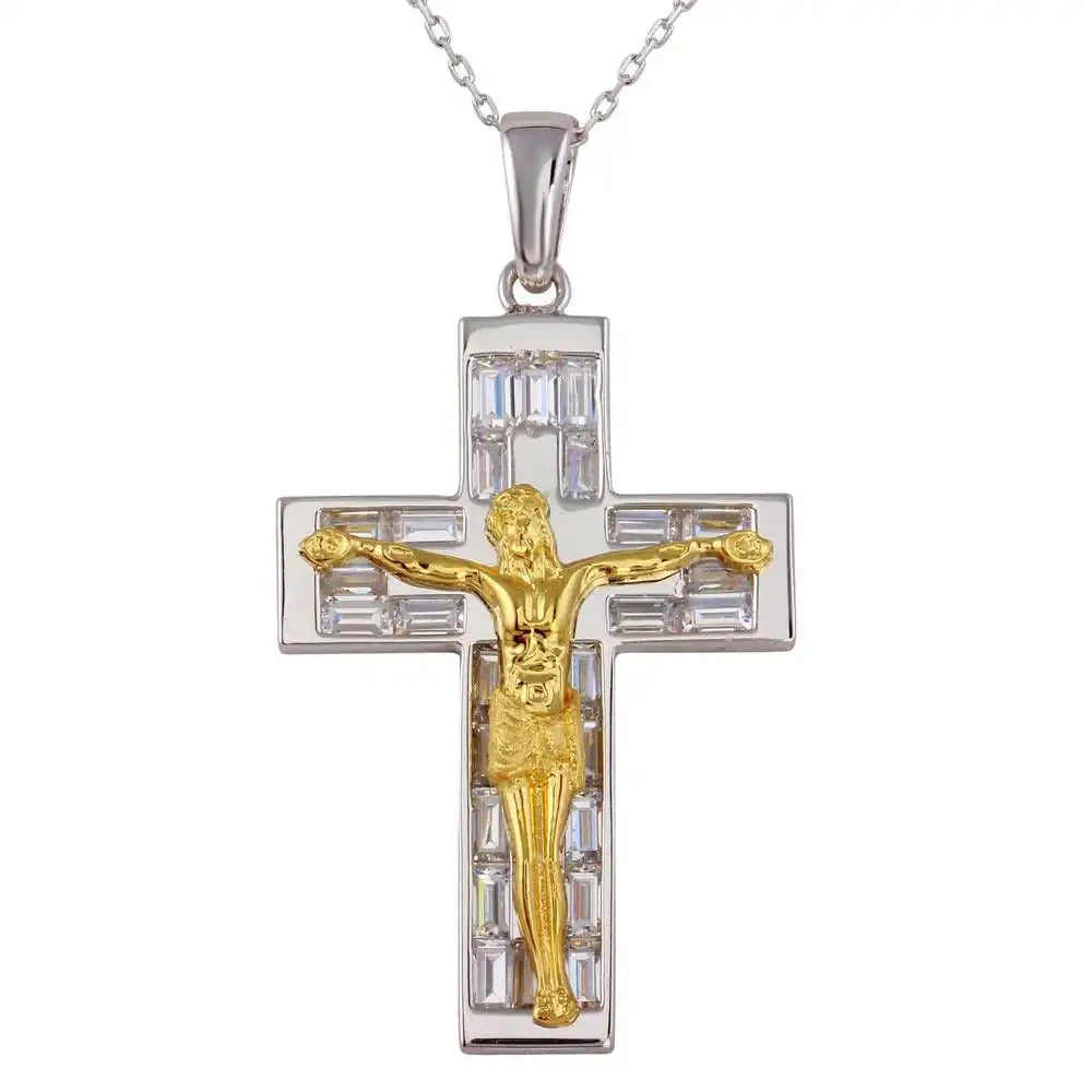 925 Sterling Silver Two-Tone Crucifix Necklace