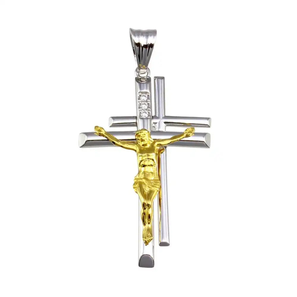 925 Sterling Silver Two-Tone Plated Double Cross Pendant