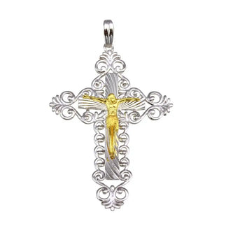 925 Sterling Silver Two-Tone Plated Double Cross Pendant