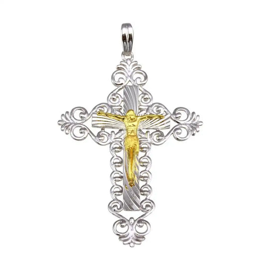 925 Sterling Silver Two-Tone Plated Double Cross Pendant