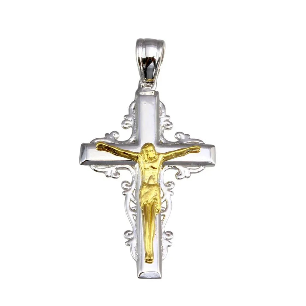 925 Sterling Silver Two-Tone Plated Cross Pendant