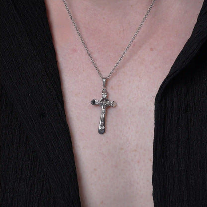 925 Sterling Silver Rhodium Plated Plated Heart Edge Cross Pendant