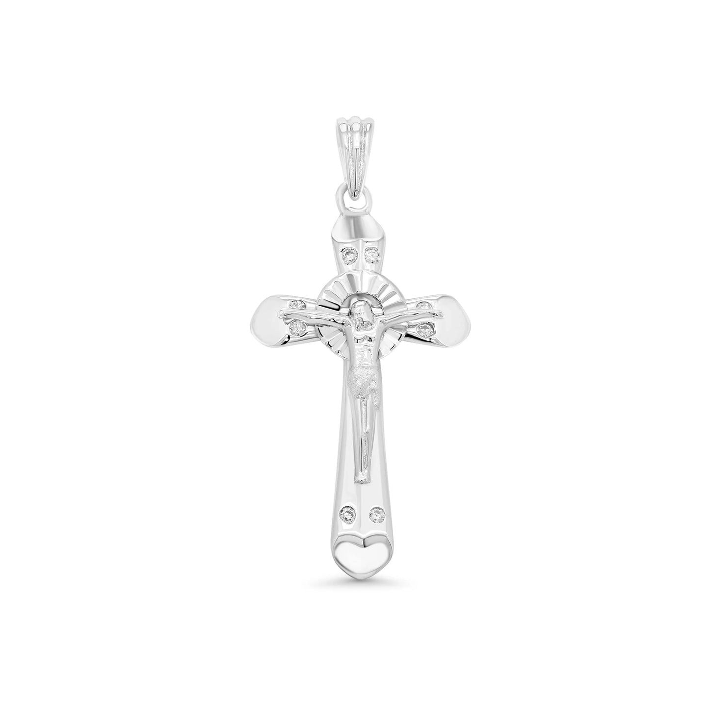 925 Sterling Silver Rhodium Plated Plated Heart Edge Cross Pendant