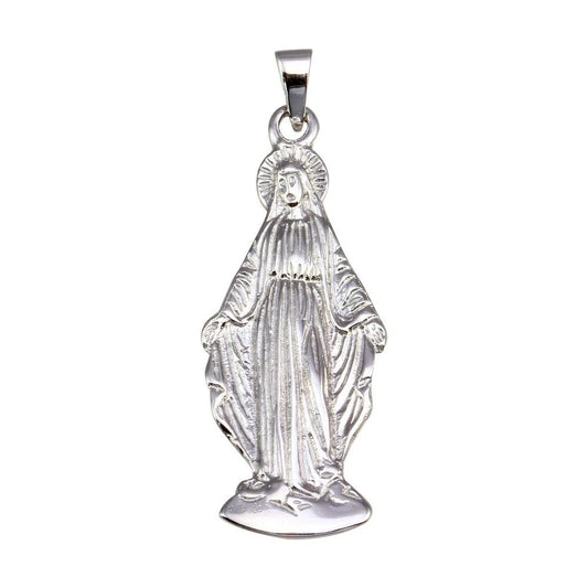 925 Sterling Silver Rhodium Plated Miraculous Mary Pendant
