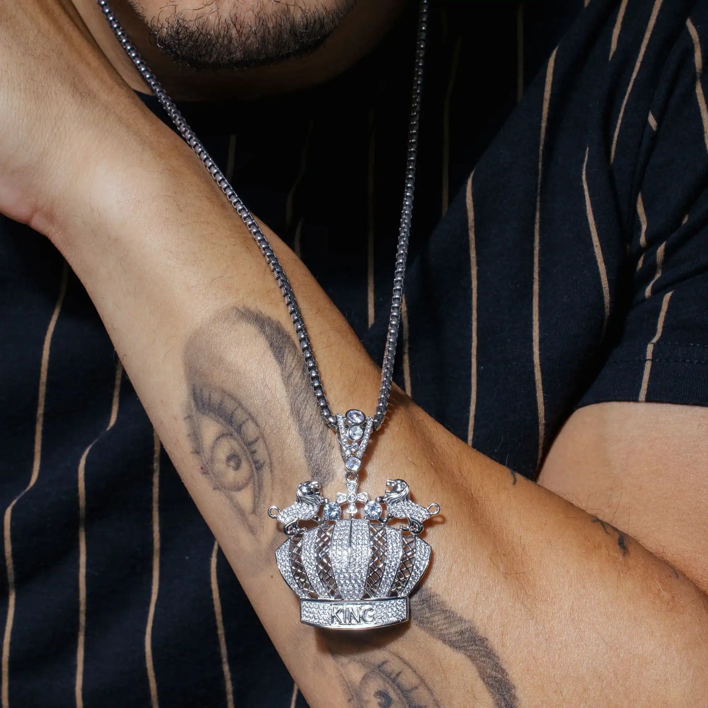 925 Sterling Silver Crown King CZ Pendant