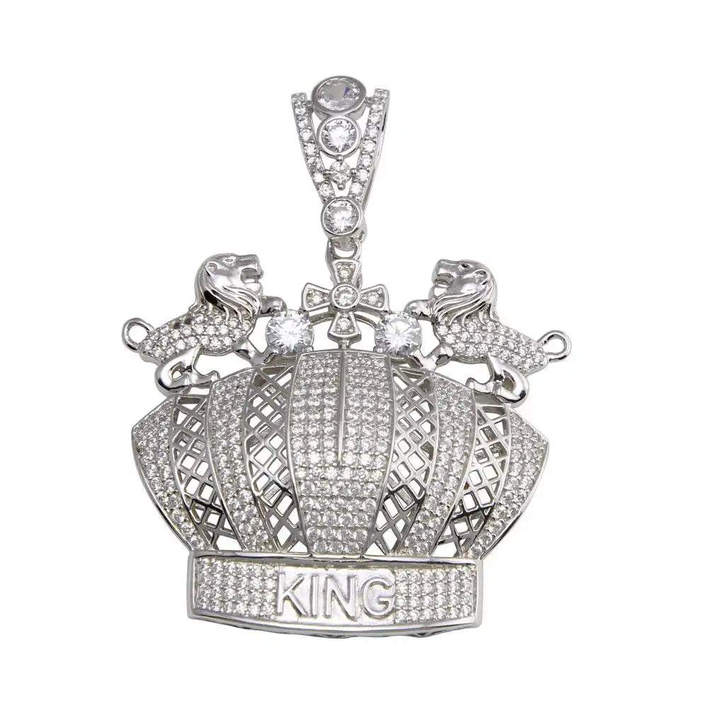 925 Sterling Silver Crown King CZ Pendant