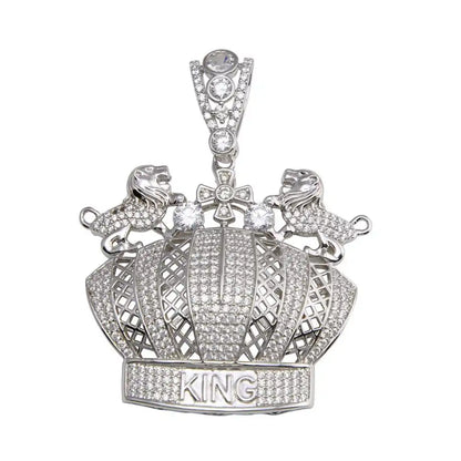 925 Sterling Silver Crown King CZ Pendant