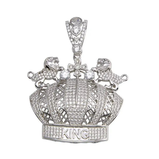 925 Sterling Silver Crown King CZ Pendant