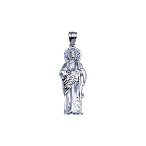 925 Sterling Silver Rhodium Plated St Jude Pendant 42mm