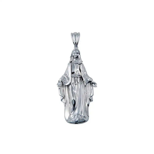 925 Sterling Silver Rhodium Plated Hollow Mother Mary Pendant 42mm