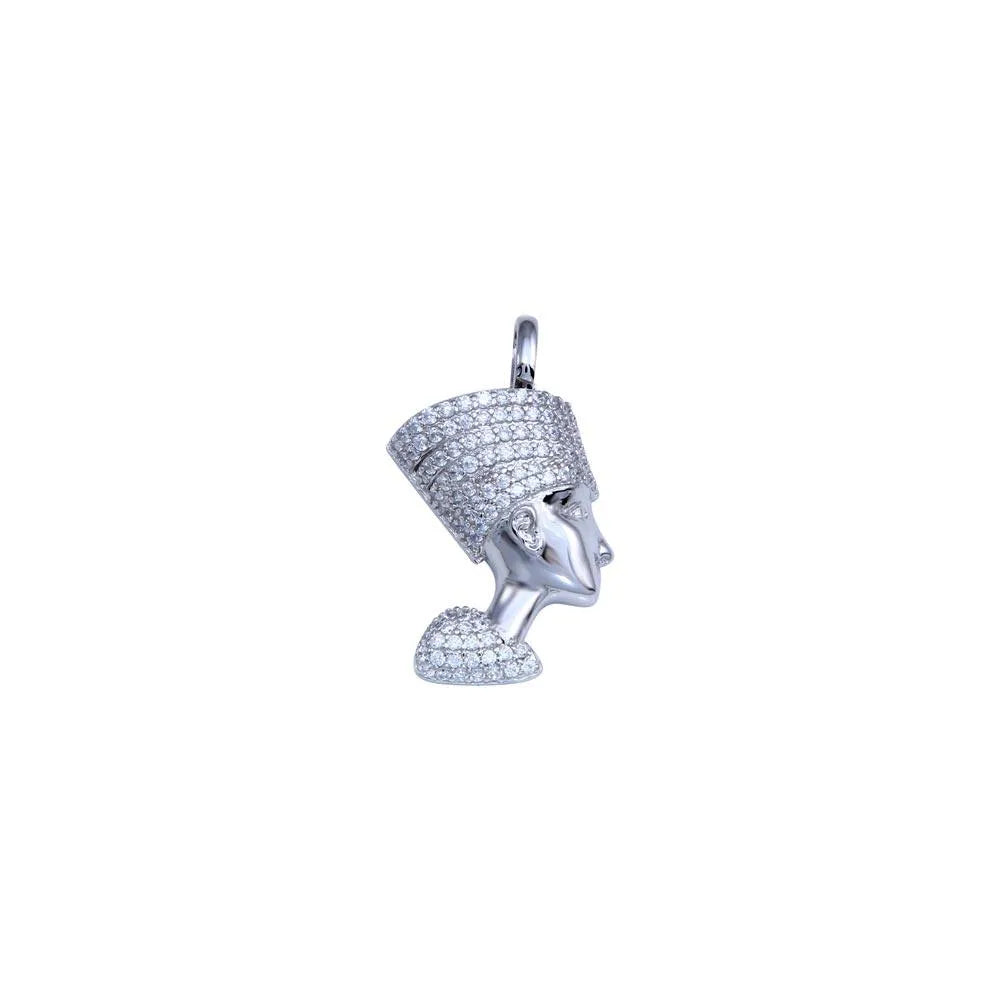925 Sterling Silver Rhodium Plated CZ Egyptian Nefertiti Pendant