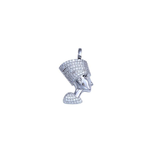 925 Sterling Silver Rhodium Plated CZ Egyptian Nefertiti Pendant