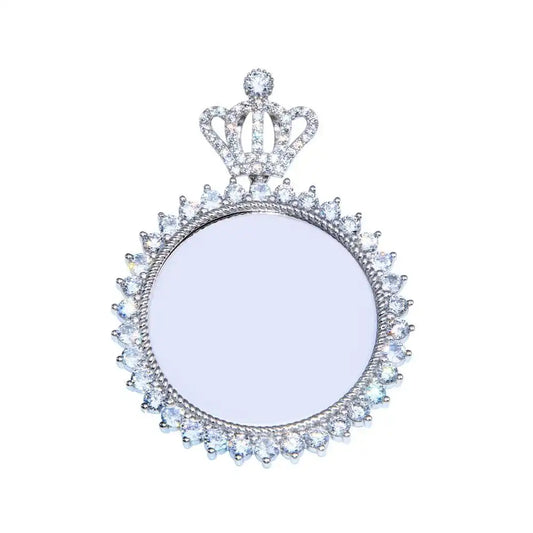 925 Sterling Silver Rhodium Plated CZ Crown Mirror Pendant