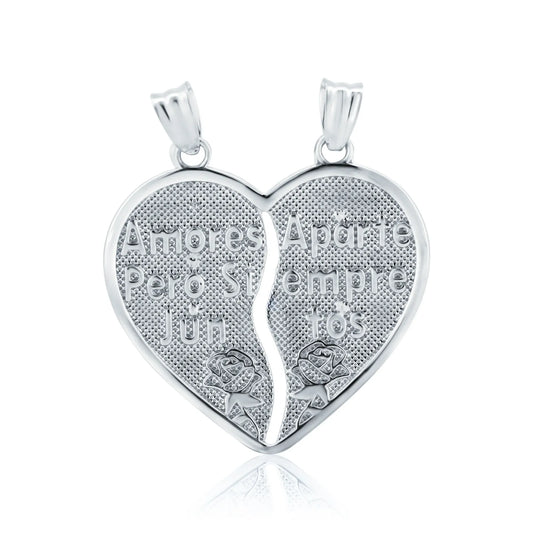 925 Sterling Silver Rhodium Plated  Unbreakable Love 3 Dimensional Guadalupe and Cross Heart Pendant