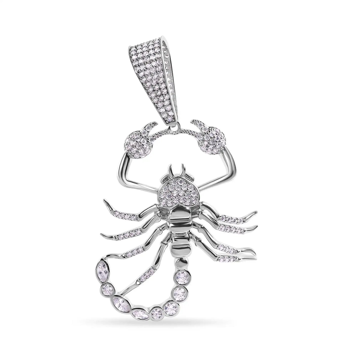 925 Sterling Silver Rhodium Plated Scorpion Clear CZ Large Pendant