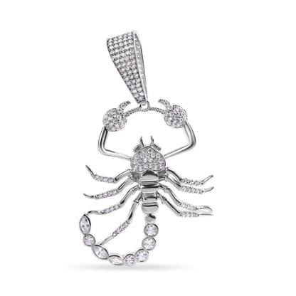 925 Sterling Silver Rhodium Plated Scorpion Clear CZ Large Pendant
