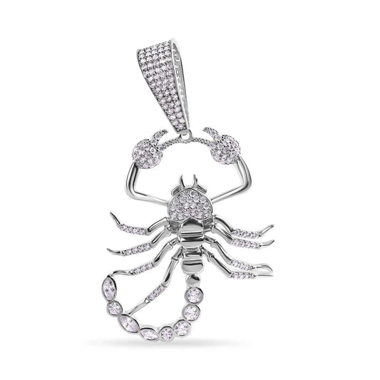 925 Sterling Silver Rhodium Plated Scorpion Clear CZ Large Pendant