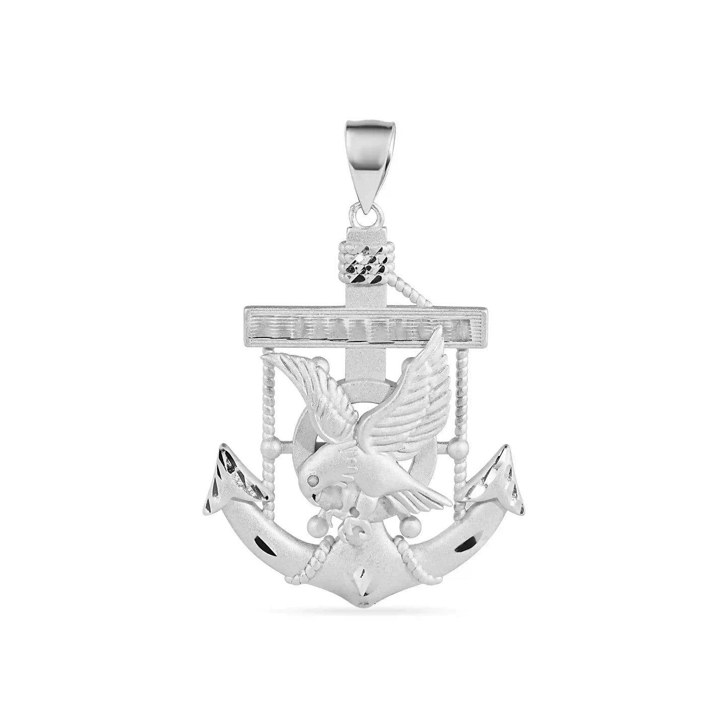 925 Sterling Silver Sandblasted Finish Diamond Cut Eagle Anchor Red CZ Pendant