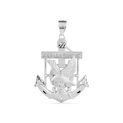 925 Sterling Silver Sandblasted Finish Diamond Cut Eagle Anchor Red CZ Pendant